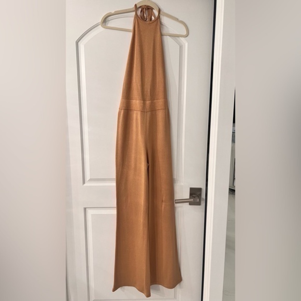INTERMIX Gold Halter Wide Leg Evening Jumpsuit Women's P - Picture 3 of 10